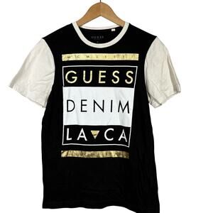 Guess Graphic Tee Colorblock Casual Black Gold Preppy Classic Mobwife - S